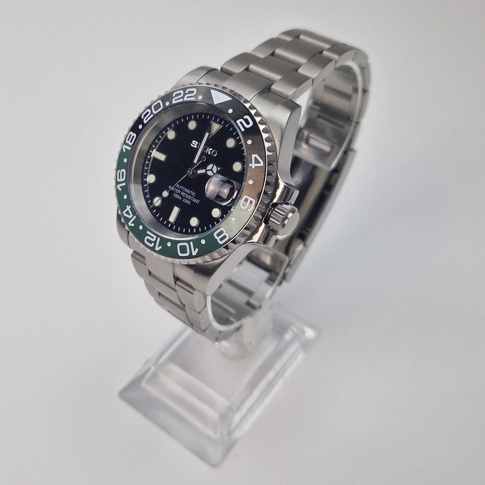 Seiko Mod Sub 40 mm Cadran Noir Lunette Vert/Noir